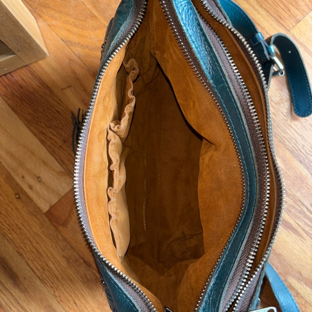 Patricia Nash Blue Shoulder Bag with Embossed Design and Tassel - Picture 9 of 12